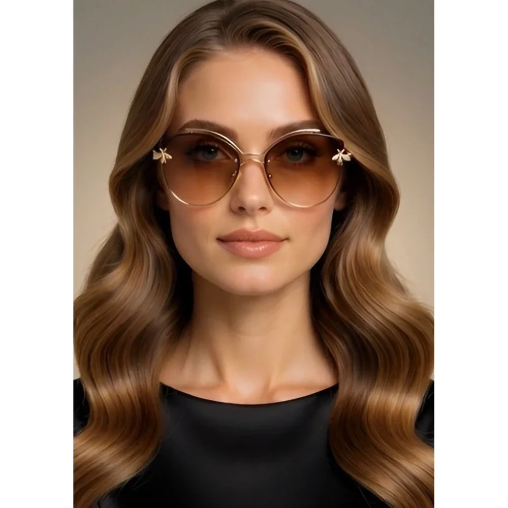 Fashion Cat Eye Sunglasses Women Designer Inspired Rimless Shades Lentes‎ Gafas